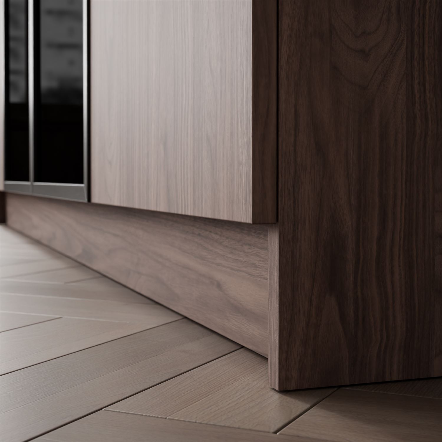 Kleiderschrank ATRIUM 4D NUSSBAUM mit Glasfront und schwarzen Rahmen