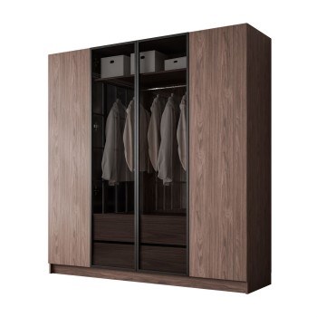Kleiderschrank ATRIUM 4D NUSSBAUM mit Glasfront und schwarzen Rahmen