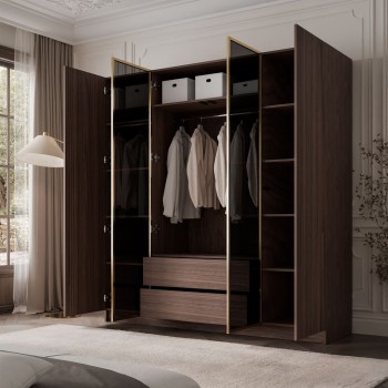 Kleiderschrank ATRIUM 4D NUSSBAUM GOLD mit Glasfront
