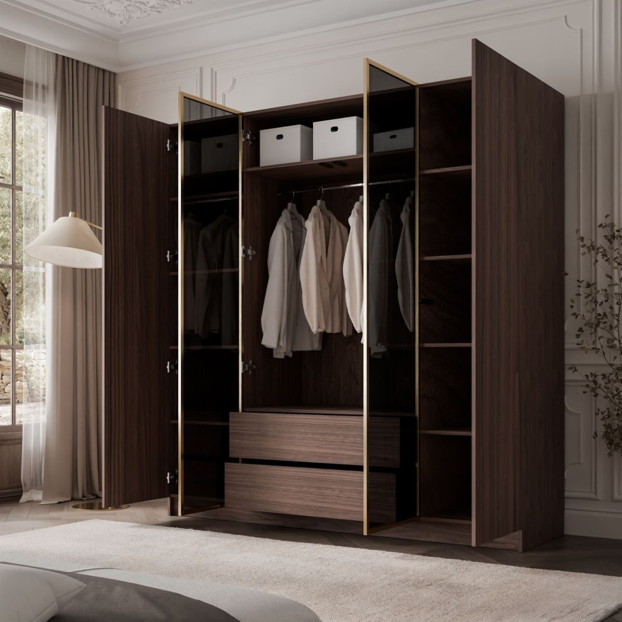 Kleiderschrank ATRIUM 4D NUSSBAUM GOLD mit Glasfront