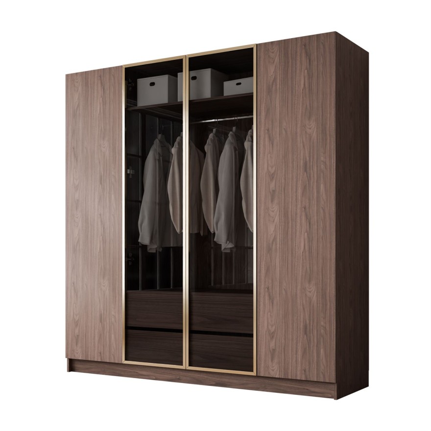 Kleiderschrank ATRIUM 4D NUSSBAUM GOLD mit Glasfront
