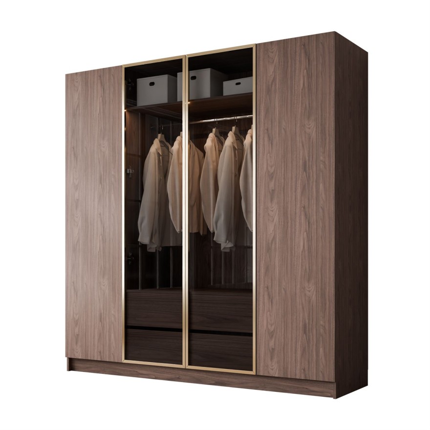 Kleiderschrank ATRIUM 4D NUSSBAUM GOLD mit Glasfront