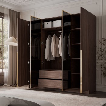 Kleiderschrank ATRIUM 4D NUSSBAUM GOLD mit Glasfront
