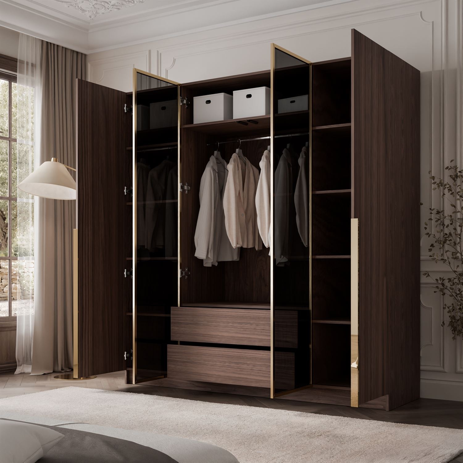 Kleiderschrank ATRIUM 4D NUSSBAUM GOLD mit Glasfront