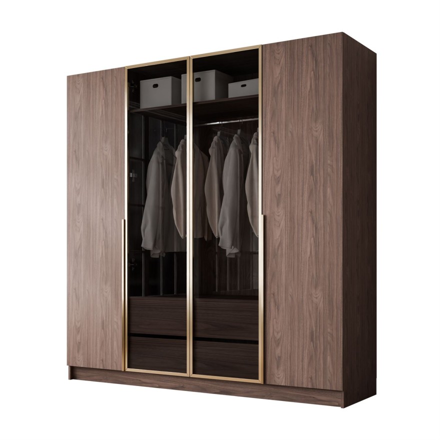 Kleiderschrank ATRIUM 4D NUSSBAUM GOLD mit Glasfront