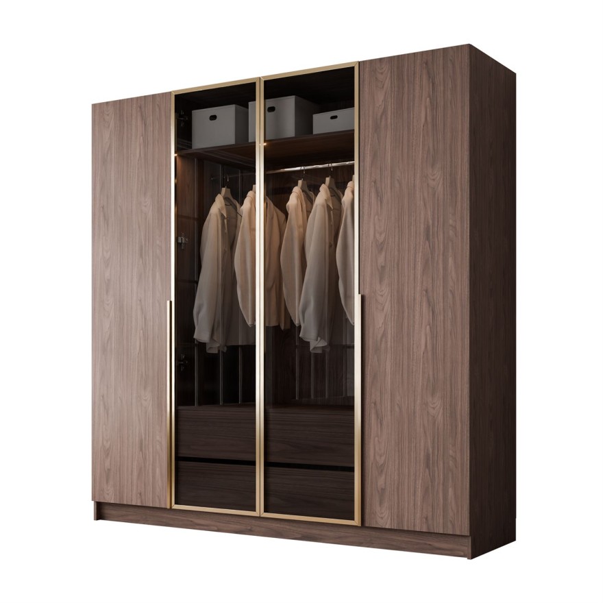 Kleiderschrank ATRIUM 4D NUSSBAUM GOLD mit Glasfront