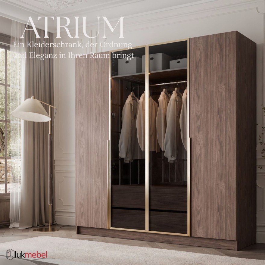 Kleiderschrank ATRIUM 4D NUSSBAUM GOLD mit Glasfront