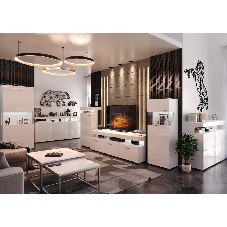 Standvitrine VANCOUVER W9.410 weiß Hochglanz mit LED