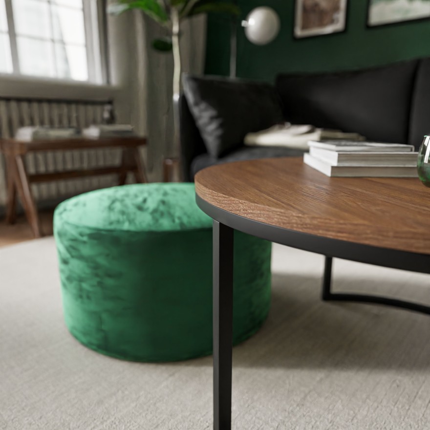 Runder Couchtisch CIRI mit Polsterhocker Eiche Wotan Artisan Stirling