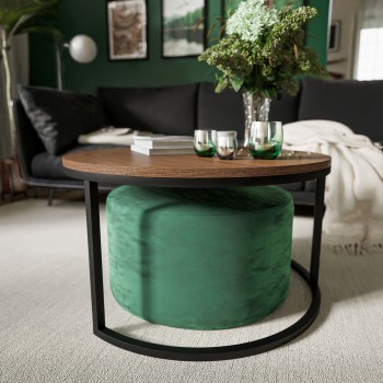 Runder Couchtisch CIRI mit Polsterhocker Eiche Wotan Artisan Stirling