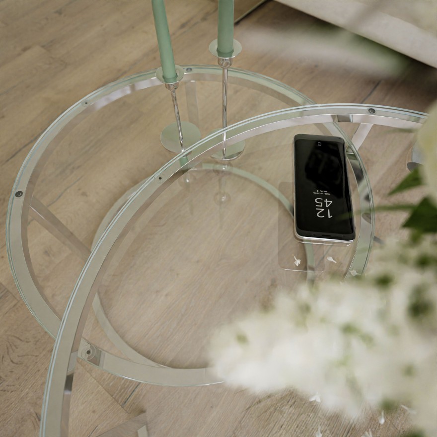 Ława okrągła CIRI 2w1 CHROM szklany blat Ława okrągła CIRI 2w1 CHROM szklany blat