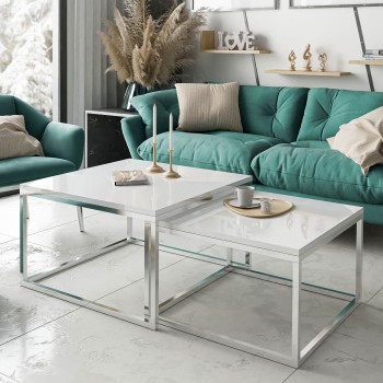 Couchtisch Yoshi 2in1 Hochglanz mit Chromuntergestell