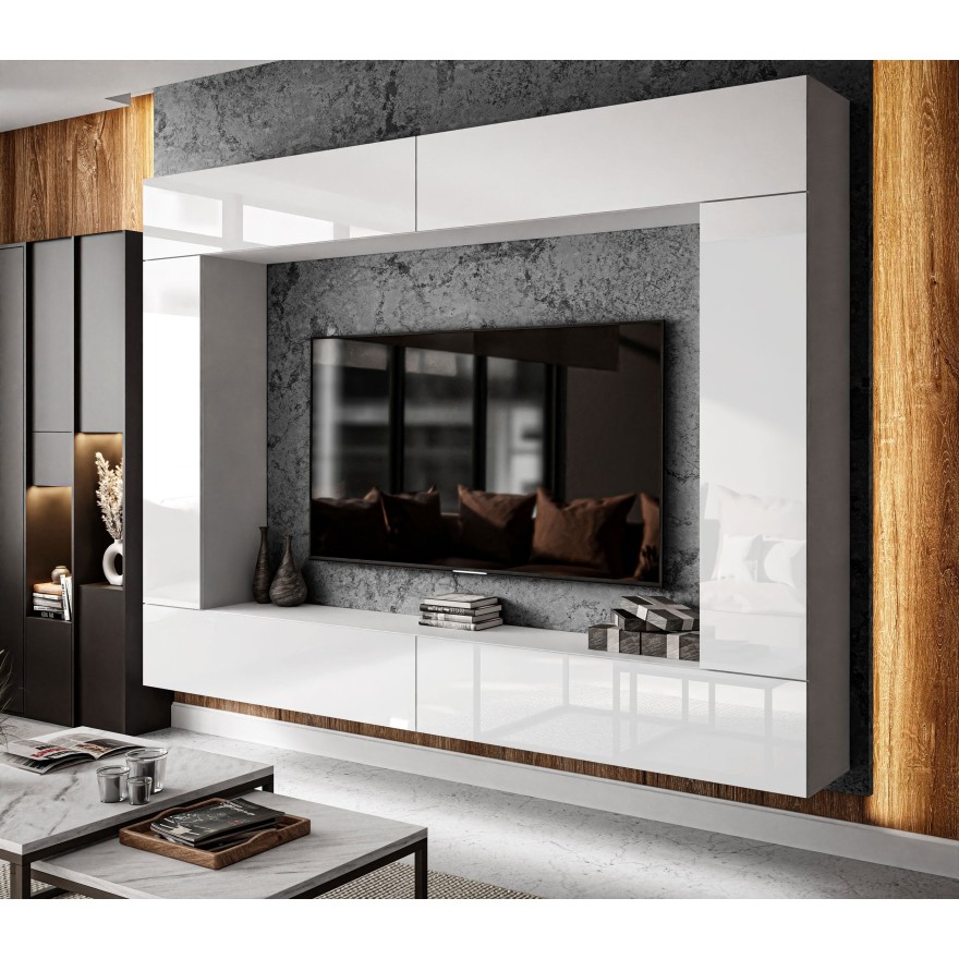 TV-Wohnwand COLGANTE V weiß Hochglanz mit LED