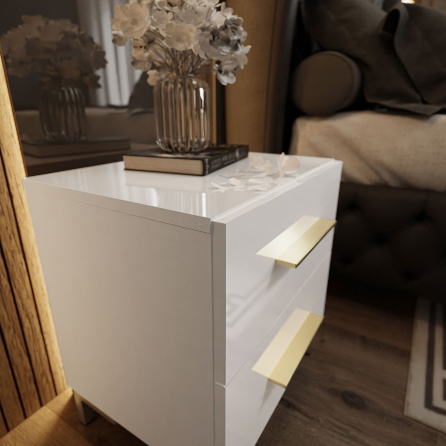 Nachttisch LINA LUX GOLD goldene Beine glänzende Platte