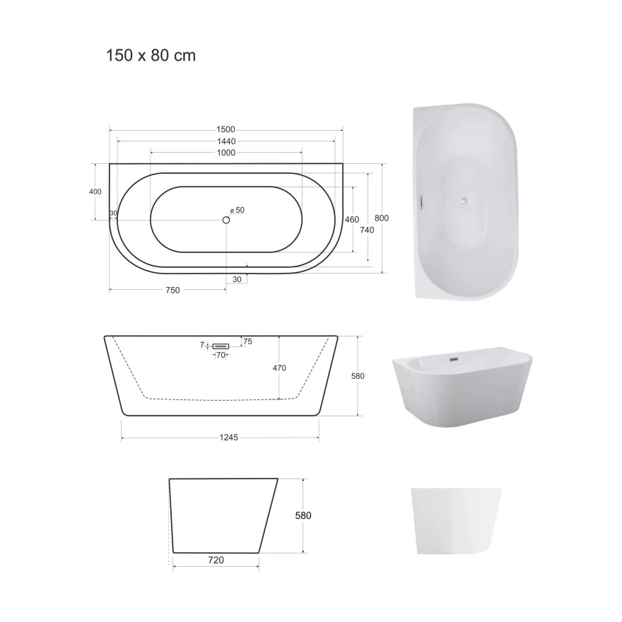 Freistehende Wandbadewanne VIKI