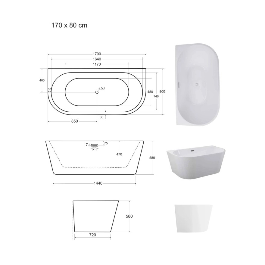 Freistehende Wandbadewanne VIKI
