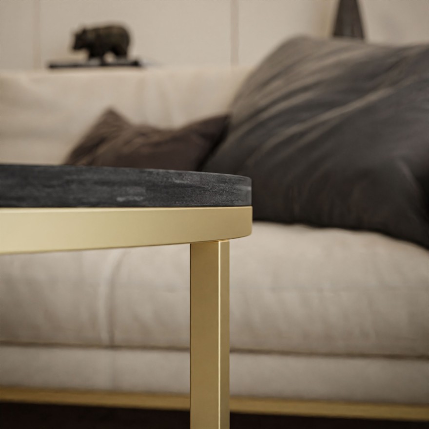 Okrągły stolik kawowy 2w1 CIRI SLIM złoty ciemny beton