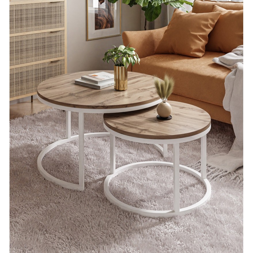 Runder Couchtisch 2in1 CIRI SLIM Artisan / Wotan / Stirling Eiche